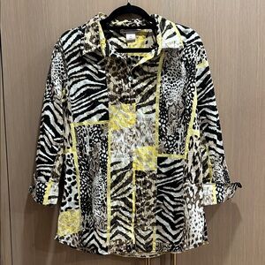 Allison Daley Zebra and Leopard Print Button Down Shirt